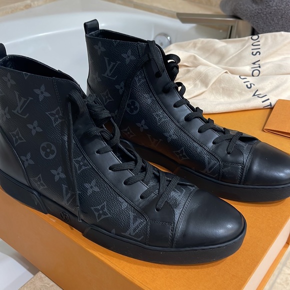 Louis Vuitton Black Leather Monogram Eclipse Sneakers - Picture 3 of 7